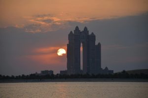 silhouette of city buildings during sunset